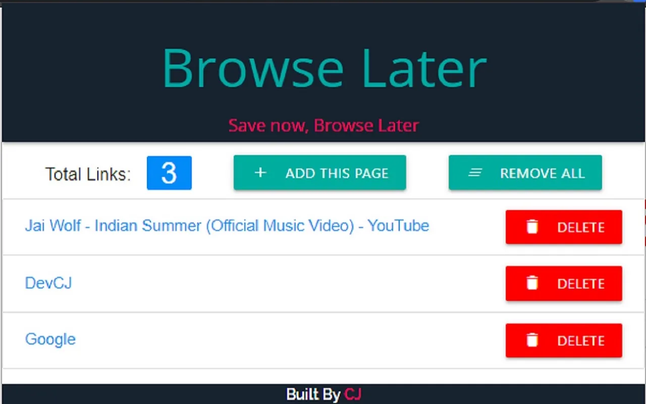 Browse Later extension popup