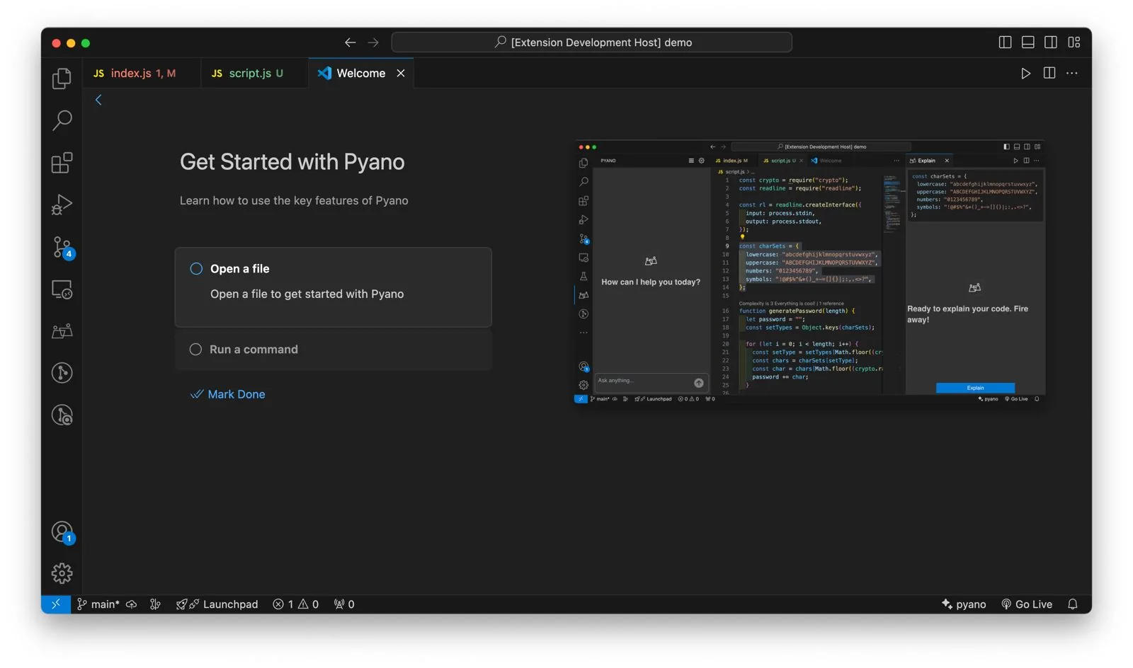 Pyano get started screen