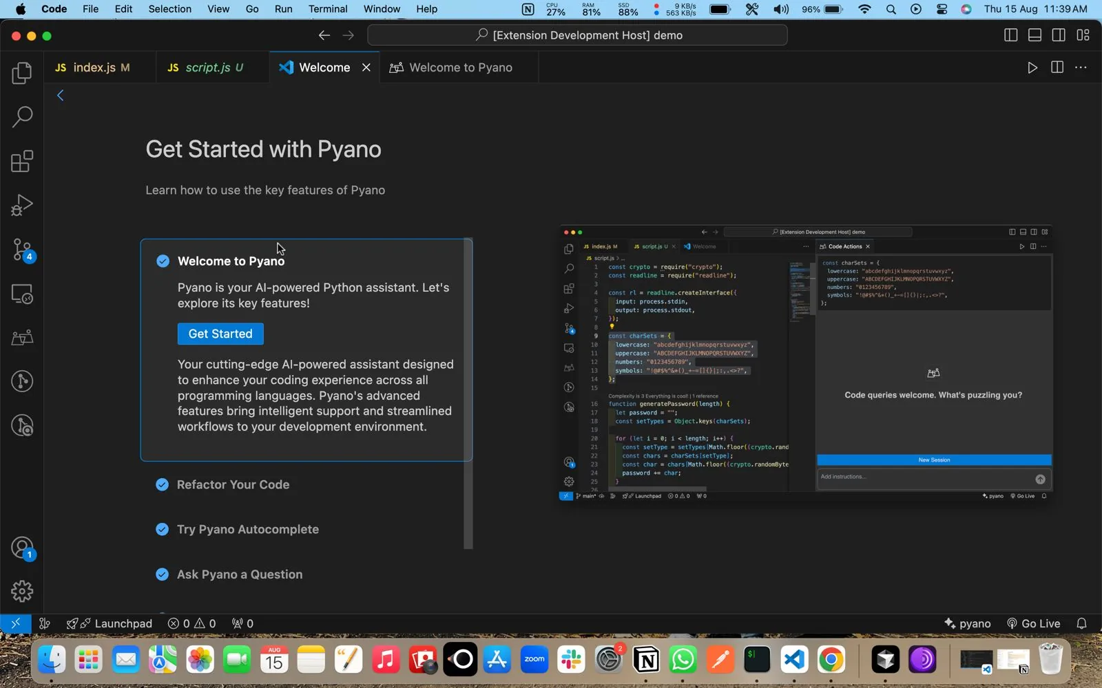 Pyano setup and configuration