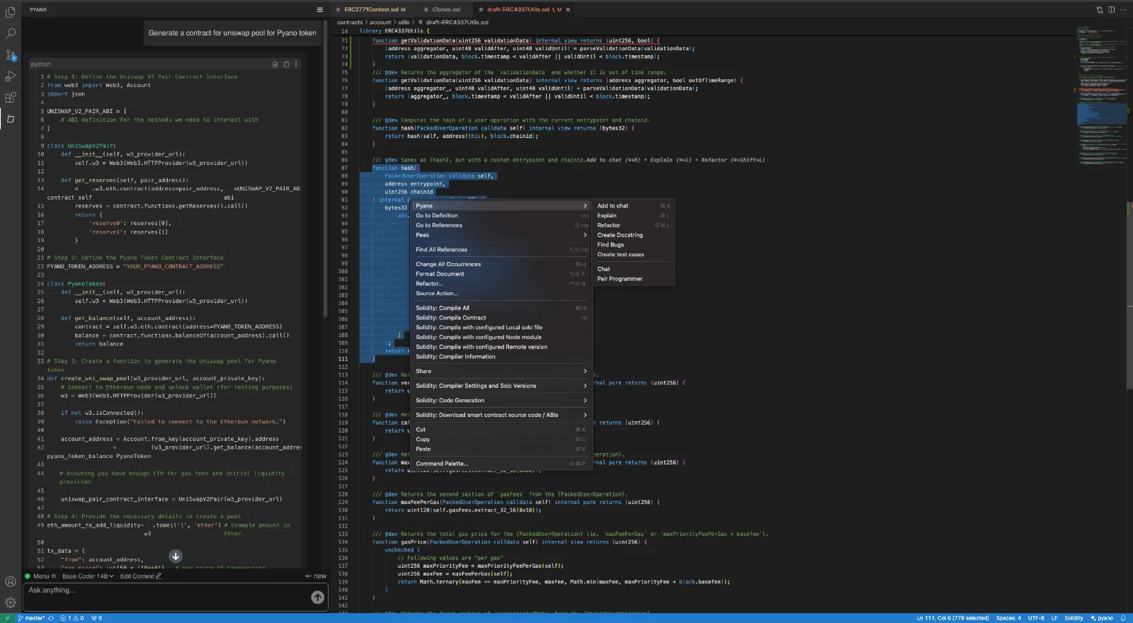 Pyano code context handling